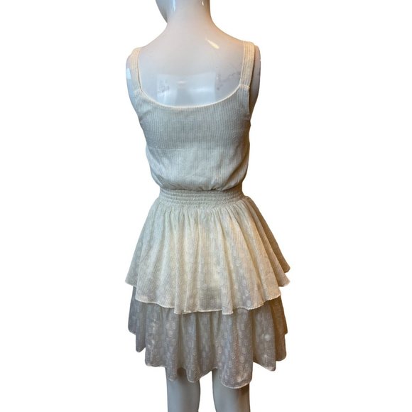 Express Womens Fit & Flare Tiered Dress Ruffle Gold Shimmers 007824706 Ivory XXS - Picture 2 of 7